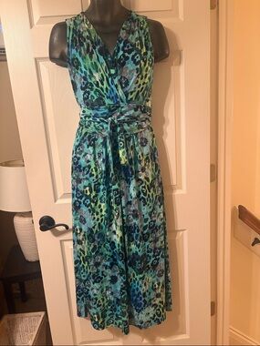 Sleeveless Multi-Blue Wrap Maxi Dress